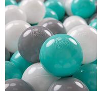 KiddyMoon 100 Palline/7Cm Palline Morbide Colorate Per Piscina Bambini Fatto In EU, Bianco/Grigio/Turchese Chiaro