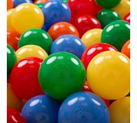 KiddyMoon 100 ∅ 7CM Palline Morbide Colorate Per Piscina Bambini Fatto In EU, Giallo/Verde/Blu/Arancione/Rosso