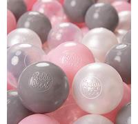 KiddyMoon 200 ∅ 6CM Palline Morbide Colorate Per Piscina Bambini Fatto In EU, A Perla/Grigio/Trasparente/Rosa Chiaro