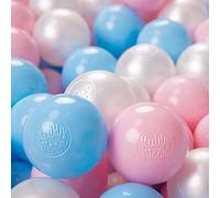 KiddyMoon 200 ∅ 6CM Palline Morbide Colorate Per Piscina Bambini Fatto In EU, Azzurro/Rosa Chiaro/Perla