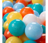 KiddyMoon 200 ∅ 6CM Palline Morbide Colorate Per Piscina Bambini Fatto In EU, Bianco/Giallo/Arancione/Azzurro/Turchese