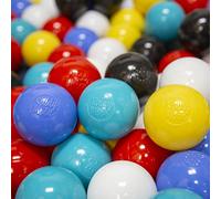 KiddyMoon 200 ∅ 6CM Palline Morbide Colorate Per Piscina Bambini Fatto In EU, Nero/Bianco/Blu/Rosso/Giallo/Turchese
