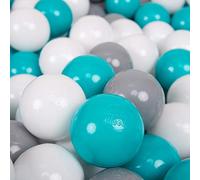 KiddyMoon 300 Palline/7Cm Palline Morbide Colorate Per Piscina Bambini Fatto In EU, Grigio/Bianco/Turchese