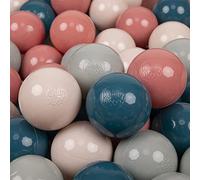 KiddyMoon 300 Palline/7Cm Palline Morbide Colorate Per Piscina Bambini Fatto In EU, Turchese Scuro/Beige Pastello/Verde Grigio/Salmone