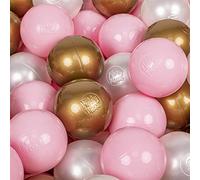 KiddyMoon 50 Palline/7Cm Palline Morbide Colorate Per Piscina Bambini Fatto In EU, Rosa Chiaro/Perla/Oro