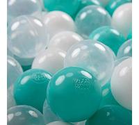 KiddyMoon 50 Palline/7Cm Palline Morbide Colorate Per Piscina Bambini Fatto In EU, Turchese Chiaro/Bianco/Trasparente