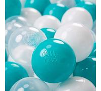 KiddyMoon 50 Palline/7Cm Palline Morbide Colorate Per Piscina Bambini Fatto In EU, Turchese/Trasparente/Bianco