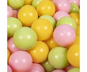 KiddyMoon 50 Palline/7Cm Palline Morbide Colorate Per Piscina Bambini Fatto In EU, Verde Chiaro/Giallo/Rosa Chiaro