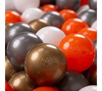 KiddyMoon 700 Palline/7Cm Palline Morbide Colorate Per Piscina Bambini Fatto In EU, Arancione/Argento/Oro/Bianco