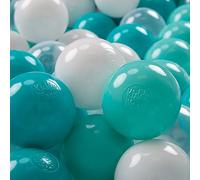 KiddyMoon 700 Palline/7Cm Palline Morbide Colorate Per Piscina Bambini Fatto In EU, Turchese Chiaro/Bianco/Trasparente/Turchese