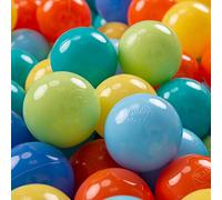 KiddyMoon 700 Palline/7Cm Palline Morbide Colorate Per Piscina Bambini Fatto In EU, Verde Ch/Arancione/Turchese/Blu/Azzurro/Giallo
