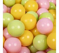 KiddyMoon 700 Palline/7Cm Palline Morbide Colorate Per Piscina Bambini Fatto In EU, Verde Chiaro/Giallo/Rosa Chiaro
