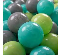 KiddyMoon 700 Palline/7Cm Palline Morbide Colorate Per Piscina Bambini Fatto In EU, Verde Chiaro/Turchese Chiaro/Grigio