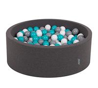 KiddyMoon 90X30cm/200 Palline ∅ 7CM Piscina di Palline Colorate per Bambini Tondo Fabbricato in EU, Grigio Sc:Grigio/Bianco/Turchese