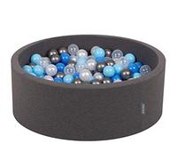 KiddyMoon 90X30cm/200 Palline ∅ 7CM Piscina di Palline Colorate per Bambini Tondo Fabbricato in EU, Grigio Sc:Perla/Blu/Azzurro/Trasparente/Argento