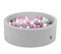 KiddyMoon 90X30cm/200 Palline ∅ 7CM Piscina di Palline Colorate per Bambini Tondo Fabbricato in EU, Grigio Ch: Trasparente/Grigio/Bianco/Rosa/Menta