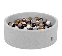 KiddyMoon 90X30cm/200 Palline ∅ 7CM Piscina di Palline Colorate per Bambini Tondo Fabbricato in EU, Grigio Ch:Bianc/Grigio/Nero/Oro