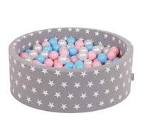 KiddyMoon 90X30cm/200 Palline ∅ 7CM Piscina Di Palline Colorate Per Bambini Tondo Fabbricato In EU, Grigio Stelle: Azzurro/Rosa Ch/Perla