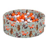 KiddyMoon 90X30cm/200 Palline ∅ 7CM Piscina di Palline Colorate per Bambini Tondo Fabbricato in EU, Volpe-Verde: Arancione/Grigio/Bianco