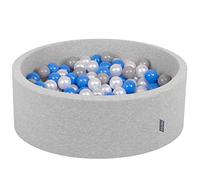 KiddyMoon 90X30cm/300 Palline ∅ 7CM Piscina di Palline Colorate per Bambini Tondo Fabbricato in EU, Grigio Ch:Perla/Grigio/Blu