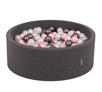 KiddyMoon 90X30cm/300 Palline ∅ 7CM Piscina di Palline Colorate per Bambini Tondo Fabbricato in EU, Grigio Sc:Perla/Rosa Ch/Argento