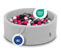 KiddyMoon 90X30cm/300 Palline ∅ 7CM Piscina di Palline Colorate per Bambini Tondo Fabbricato in EU, Grigio Ch:Bianco/Nero/Argento/Rosa Sc