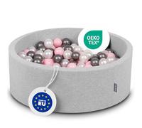 KiddyMoon 90X30cm/300 Palline ∅ 7CM Piscina di Palline Colorate per Bambini Tondo Fabbricato in EU, Grigio Ch:Perla/Rosa Ch/Argento
