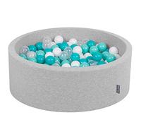 KiddyMoon 90X30cm/300 Palline ∅ 7CM Piscina di Palline Colorate per Bambini Tondo Fabbricato in EU, Grigio Ch:Turchese Ch/Bianco/Trasparente/Turchese