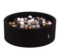KiddyMoon 90X30cm/300 Palline ∅ 7CM Piscina di Palline Colorate per Bambini Tondo Fabbricato in EU, Nero:Bianco/Grigio/Nero/Oro