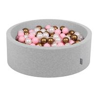 KiddyMoon 90X30cm/300 Palline Piscina di Palline Colorate per Bambini Tondo Fabbricato in EU, Grigio Ch:Rosa Chiaro/Perla/d'oro