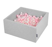 KiddyMoon 90X40cm/200 Palline ∅ 7CM Quadrato Piscina di Palline Colorate per Bambini Fabbricato in EU, Grigio Ch:Rosa Ch/Perla/Trasparente
