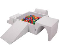 KiddyMoon Area di Gioco in Schiuma con Quadrato Piscina di Palline (200 Palline) per Bambini, Grigioch:Giallo/Verde/Blu/Rosso/Arancio