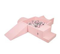 KiddyMoon Area di Gioco in Schiuma con Quadrato Piscina di Palline (300 Palline) per Bambini, Rosa:Perla/Grigio/Trasparente/Rosa Chiaro