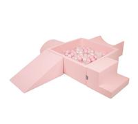 KiddyMoon Area di Gioco in Schiuma con Quadrato Piscina di Palline (300 Palline) per Bambini, Rosa:Rosa Chiaro/Perla/Trasparente