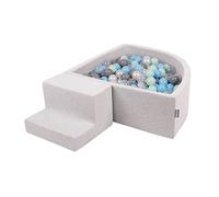 KiddyMoon Area di Gioco in Schiuma con Quarto Angolare Piscina di Palline (200 Palline) per Bambini, Grigioch:Perla/Grigio/Trasparente/Azzurro/Menta