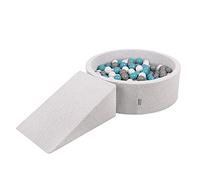 KiddyMoon Area di Gioco in Schiuma con Tondo Piscina di Palline (200 Palline) per Bambini, Grigioch:Grigio/Bianco/Turchese