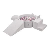 KiddyMoon Area di Gioco in Schiuma con Tondo Piscina di Palline (200 Palline) per Bambini, Grigioch:Perla/Grigio/Trasparente/Rosa Chiaro