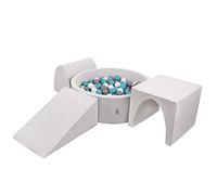 KiddyMoon Area di Gioco in Schiuma con Tondo Piscina di Palline (300 Palline) per Bambini, Grigioch:Grigio/Bianco/Turchese