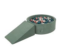 KiddyMoon Area di Gioco in Schiuma con Tondo Piscina di Palline per Bambini Piscina (200 Palline) + Cuneo, Verde del Bosco: Turchese Scuro/Beige Pastello/Verde Grigio/Salmone