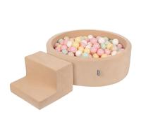 KiddyMoon Area di Gioco in Schiuma con Tondo Piscina di Palline per Bambini Piscina (200 Palline) + Gradini, Beige Sabbia: Beige Pastello/Giallo Pastello/Bianco/Menta/Rosa Chiaro