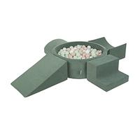 KiddyMoon Area di Gioco in Schiuma con Tondo Piscina di Palline per Bambini Piscina (200 Palline) + Version 5, Verde del Bosco: Beige Pastello/Bianco/Menta