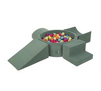 KiddyMoon Area di Gioco in Schiuma con Tondo Piscina di Palline per Bambini Piscina (200 Palline) + Version 5, Verde del Bosco: Verde Chiaro/Giallo/Turchese/Arancione/Rosa Scuro/Viola