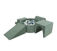 KiddyMoon Area di Gioco in Schiuma con Tondo Piscina di Palline per Bambini Piscina (300 Palline) + Version 3, Verde del Bosco: Tuchese Scuro/Verde Grigio/Bianco