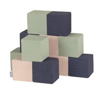 KiddyMoon Cubi Morbidi Schiuma 14 Cm, Blocchi Bambini, Fodera Cotone Zip Lavabile, Sensoriali, 12 Pezzi, Cubi: Blu Scuro/Beige/Salvia