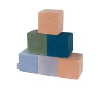 KiddyMoon Cubi Morbidi Schiuma 14 Cm, Blocchi Bambini, Fodera Velluto Zip Lavabile, Sensoriali, 6 Pezzi, Cubi: Laguna Turchese/Verde Del Bosco/Rosa Del Deserto/Blu Ghiaccio/Grigio Dei Monti