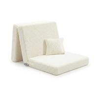 KiddyMoon Materasso Con Cuscino Per Bambini In Tessuto Teddy Fatto Di Schiuma Bed Materasso Pieghevole Per Camerette, Crema,Materasso Con Cuscino