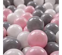 KiddyMoon Palline Morbide Colorate Per Piscina Bambini Fatto In UE, 100 ∅ 6CM, Bianco/Grigio/Rosa Chiaro
