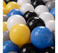 KiddyMoon 1200 ∅ 6CM Palline Morbide Colorate Per Piscina Bambini Fatto In EU, Nero/Bianco/Grigio/Blu/Giallo