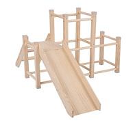 KiddyMoon Parco Giochi con Scivolo in Legno per Bambini, Giocattolo Montessori, Rampa di Legno per Arrampicarsi, Set di Attività, Natural