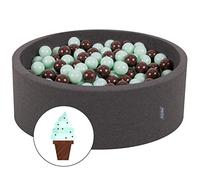 KiddyMoon Piscina con Palline 90 X 30 Cm / 200 Palline Ø 7 Cm in Schiuma Morbida per Neonati E Bambini da 8 Mesi Rivestimento in Cotone Sfoderabile con Zip, Grigio Scuro